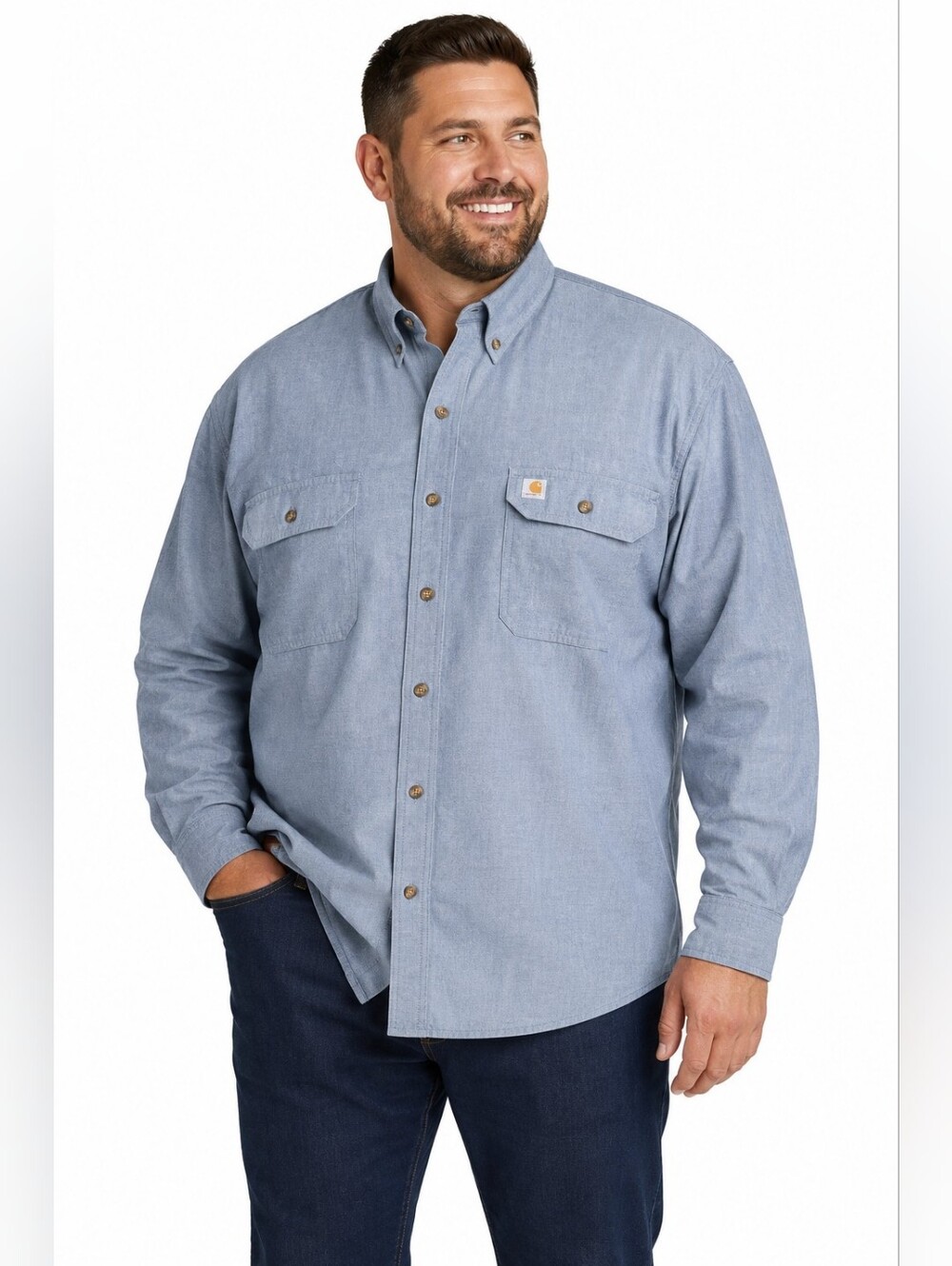 Carhartt Original Fit XL Blue Chambray Long Sleeve Work Shirt 100% cotton